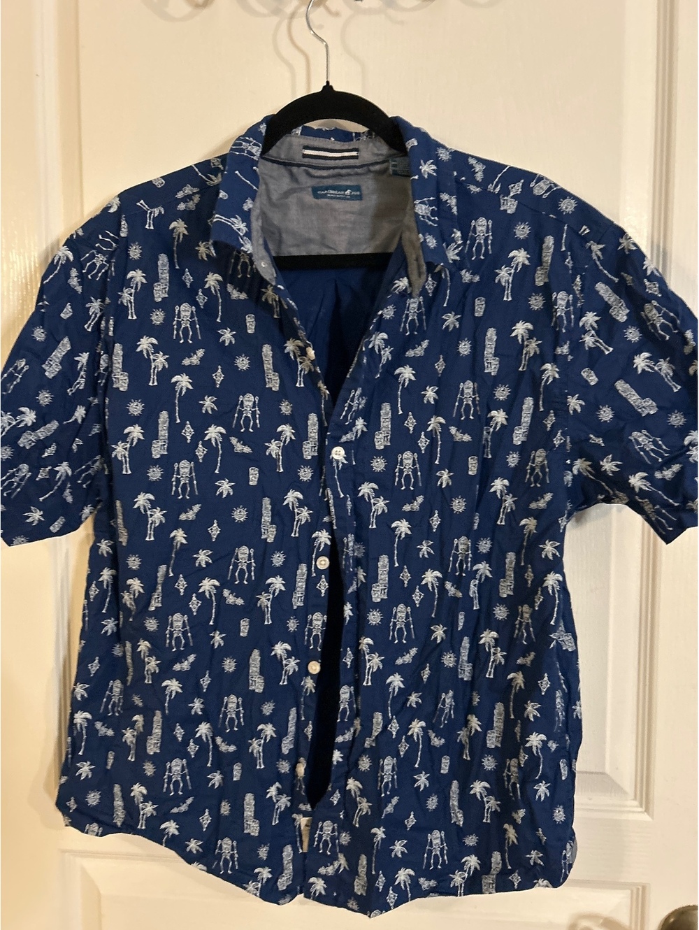 Caribbean Joe Men's Blue Hawaiian Print Short Sleeve Shirt XL